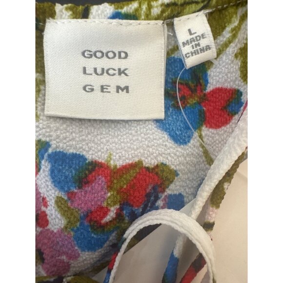 2/$30 Good Luck Gem L Floral Peplum Polyester V-Neck Spaghetti Straps Cross Back - Picture 7 of 14